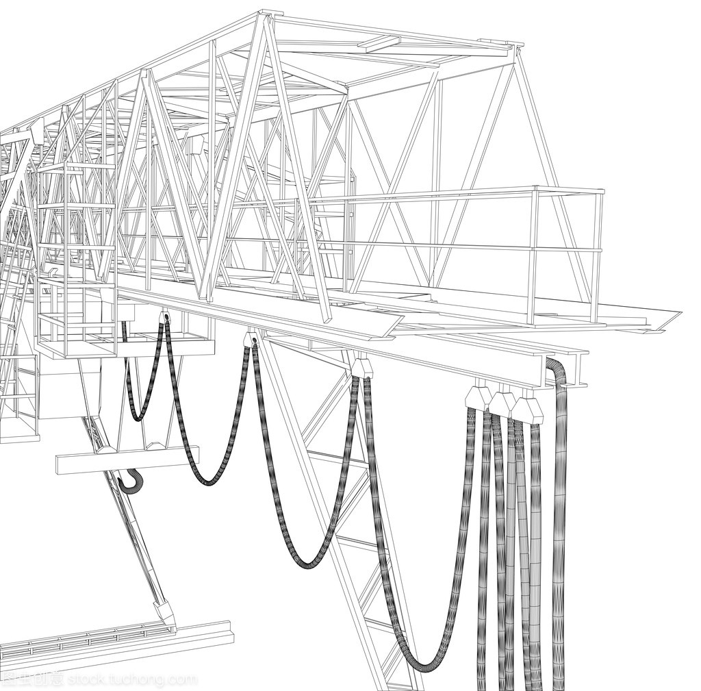 门式起重机。线框。矢量绘制的 3d